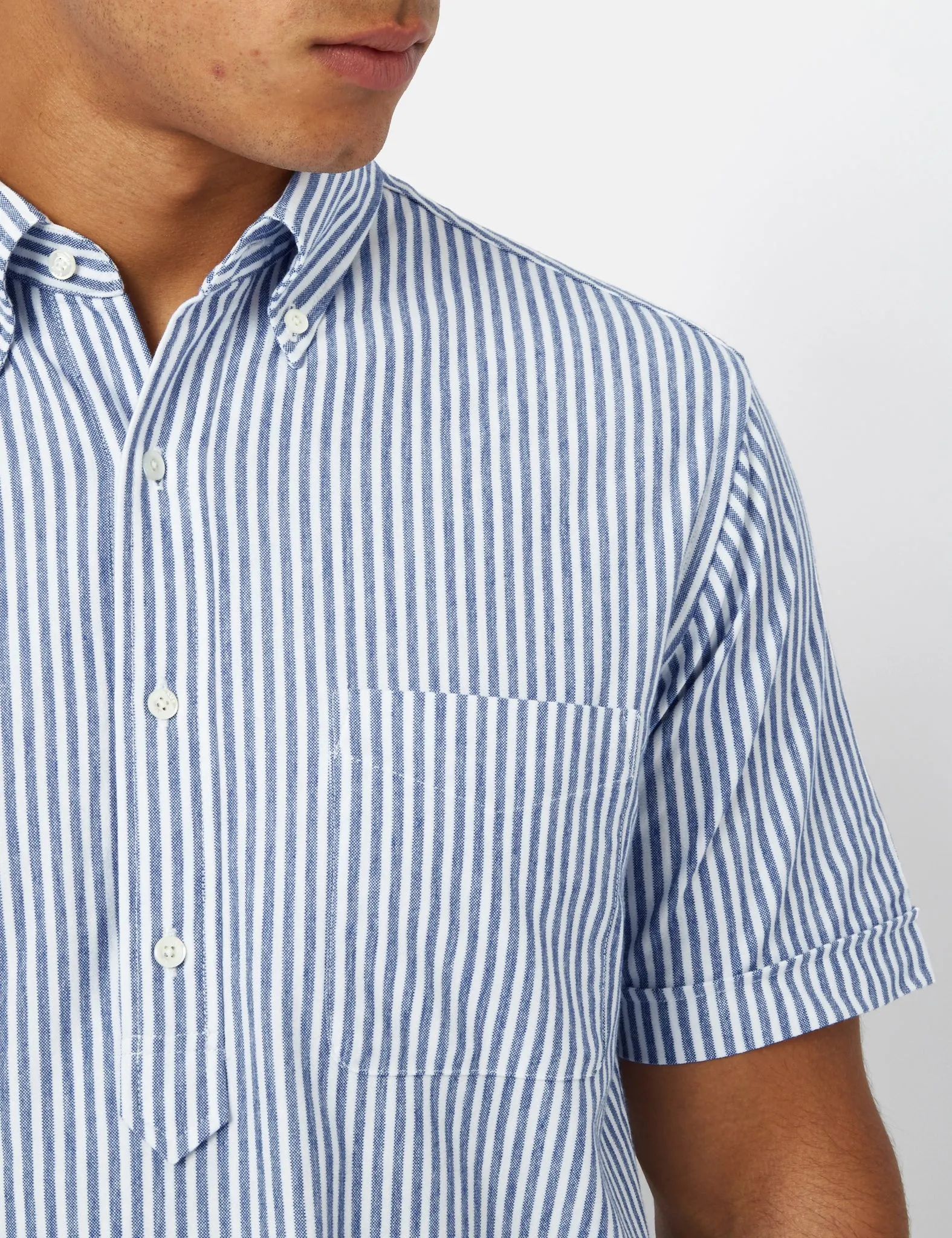 Beams Plus B.D Pullover Short Sleeve Shirt (Candy Stripe) - Blue sold by Article London product image thumbnail 2