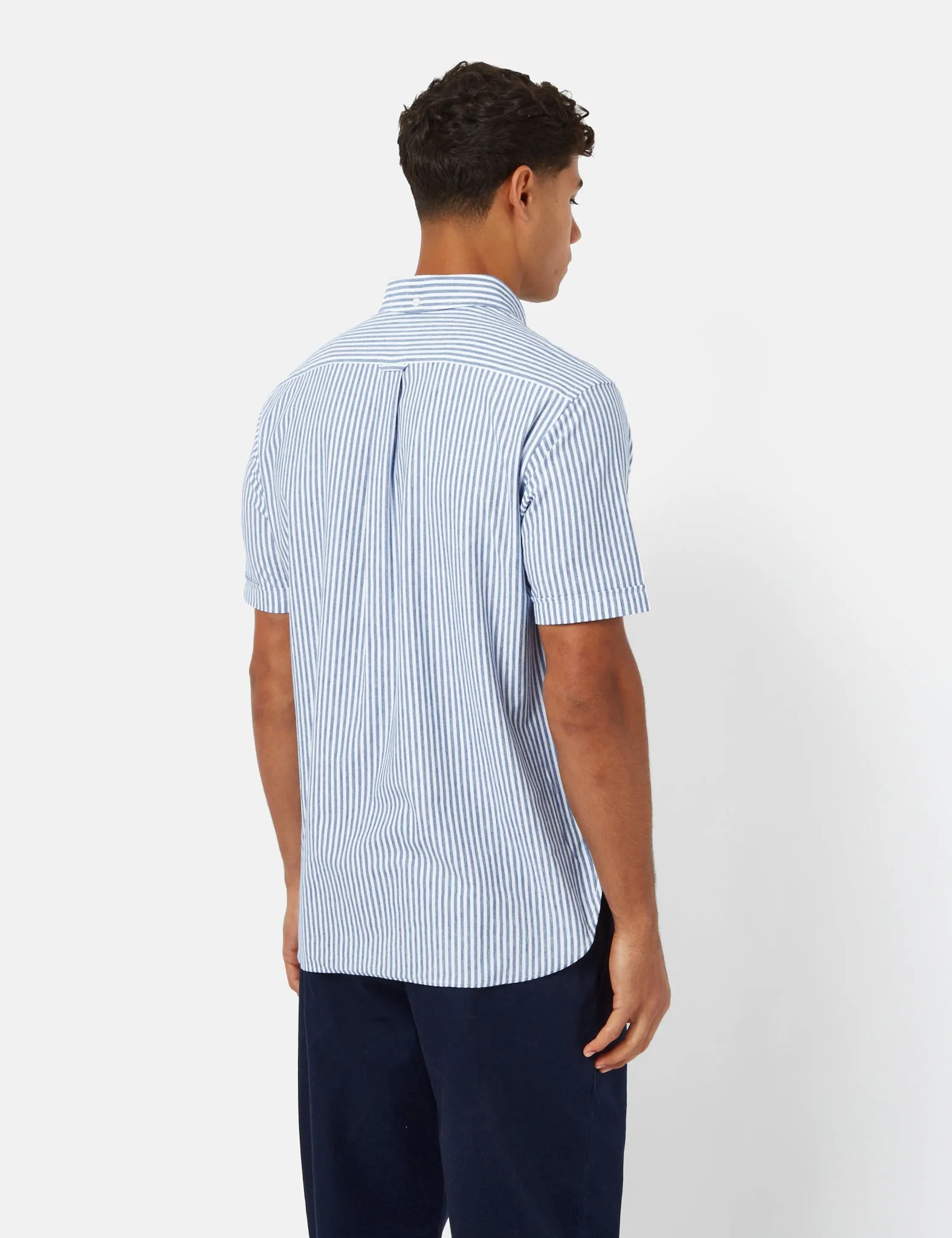 Beams Plus B.D Pullover Short Sleeve Shirt (Candy Stripe) - Blue sold by Article London product image thumbnail 4