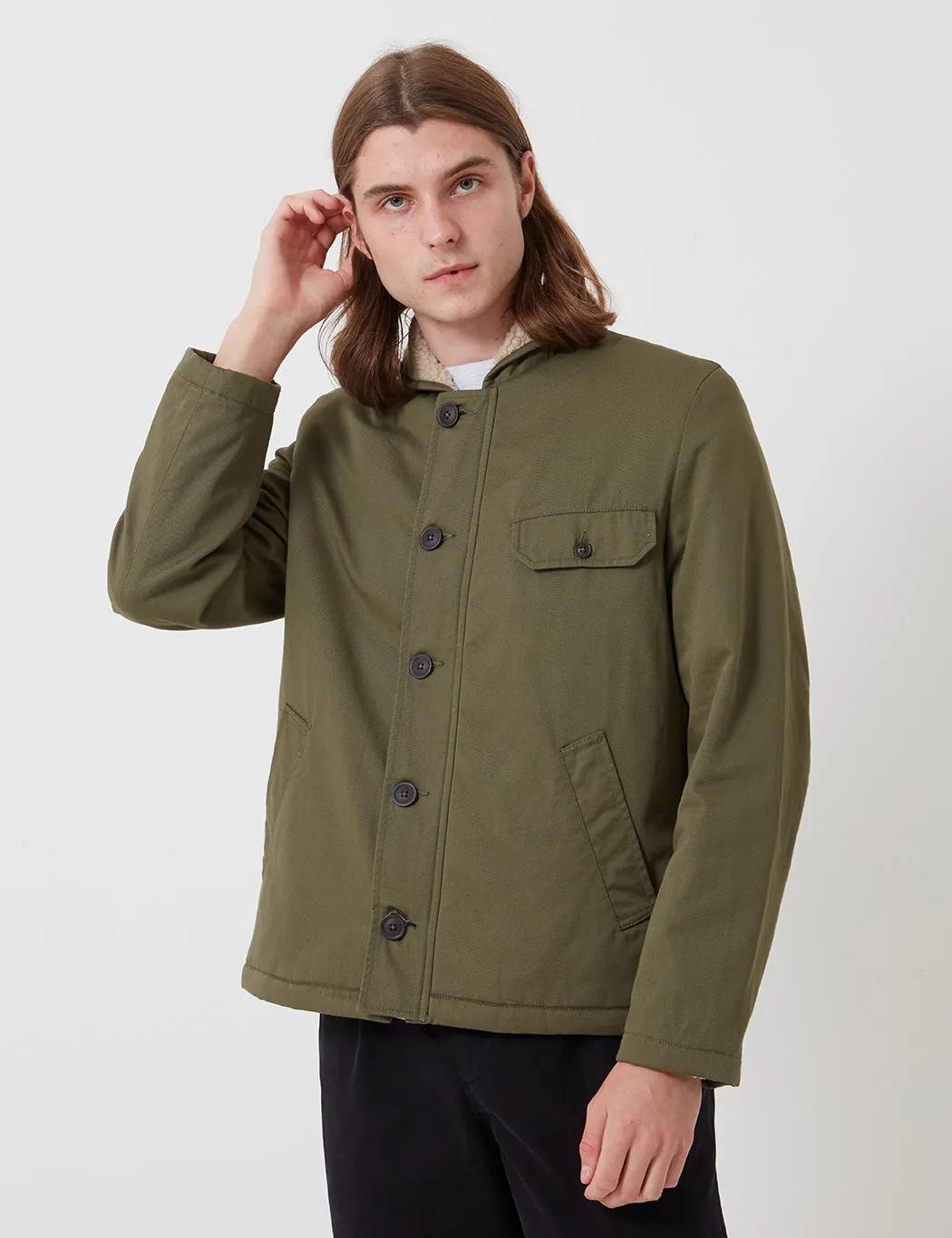 Universal Works N1 Jacket (Shearling) - Light Olive sold by Article London product image thumbnail 3