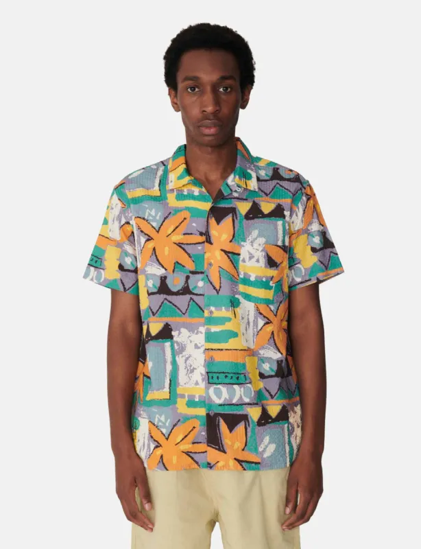 YMC Malick Basquiat Short Sleeve Shirt - Green/Blue made by YMC
