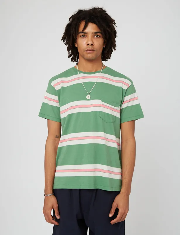 Levis Vintage Clothing 1940's Split Hem T-Shirt - Watermelon Pink/Green Cream sold by Article London