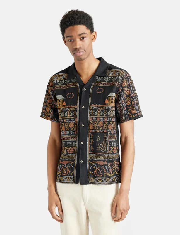Percival Fairytale Tapestry Short Sleeve Shirt (Linen) - Black made by Percival