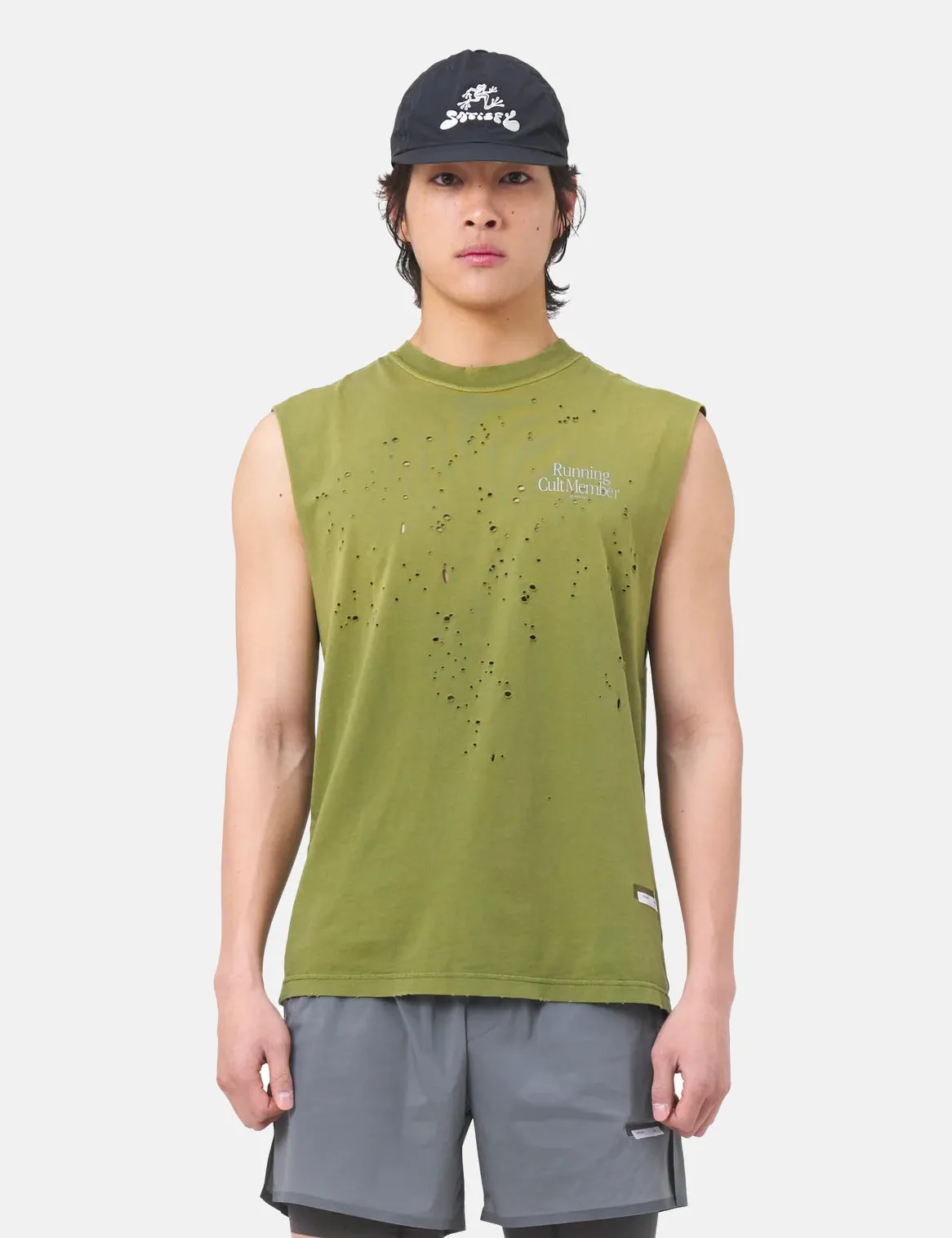 Satisfy Running MothTech Muscle Sleeveless T-Shirt (Organic) - Sun Bleached Oasis Green sold by Article London