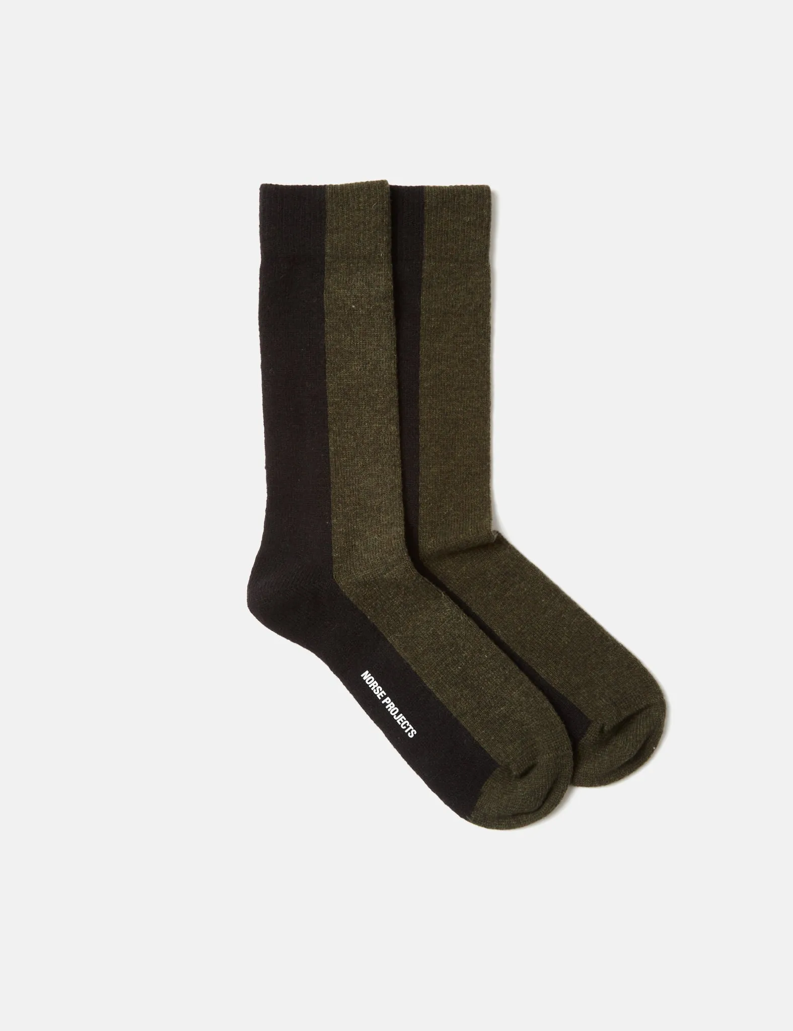 Norse Projects Bjarki Colour Block Socks - Dark Olive Green sold by Article London