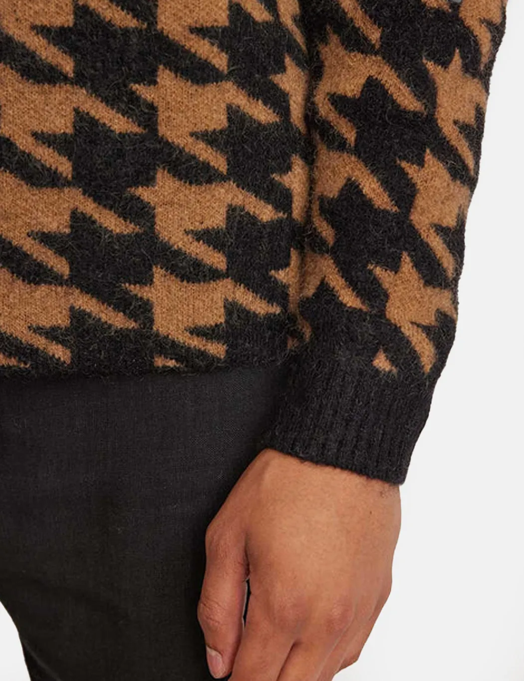Percival Houndstooth Rugby Shirt (Mohair) - Tan Brown sold by Article London product image thumbnail 2