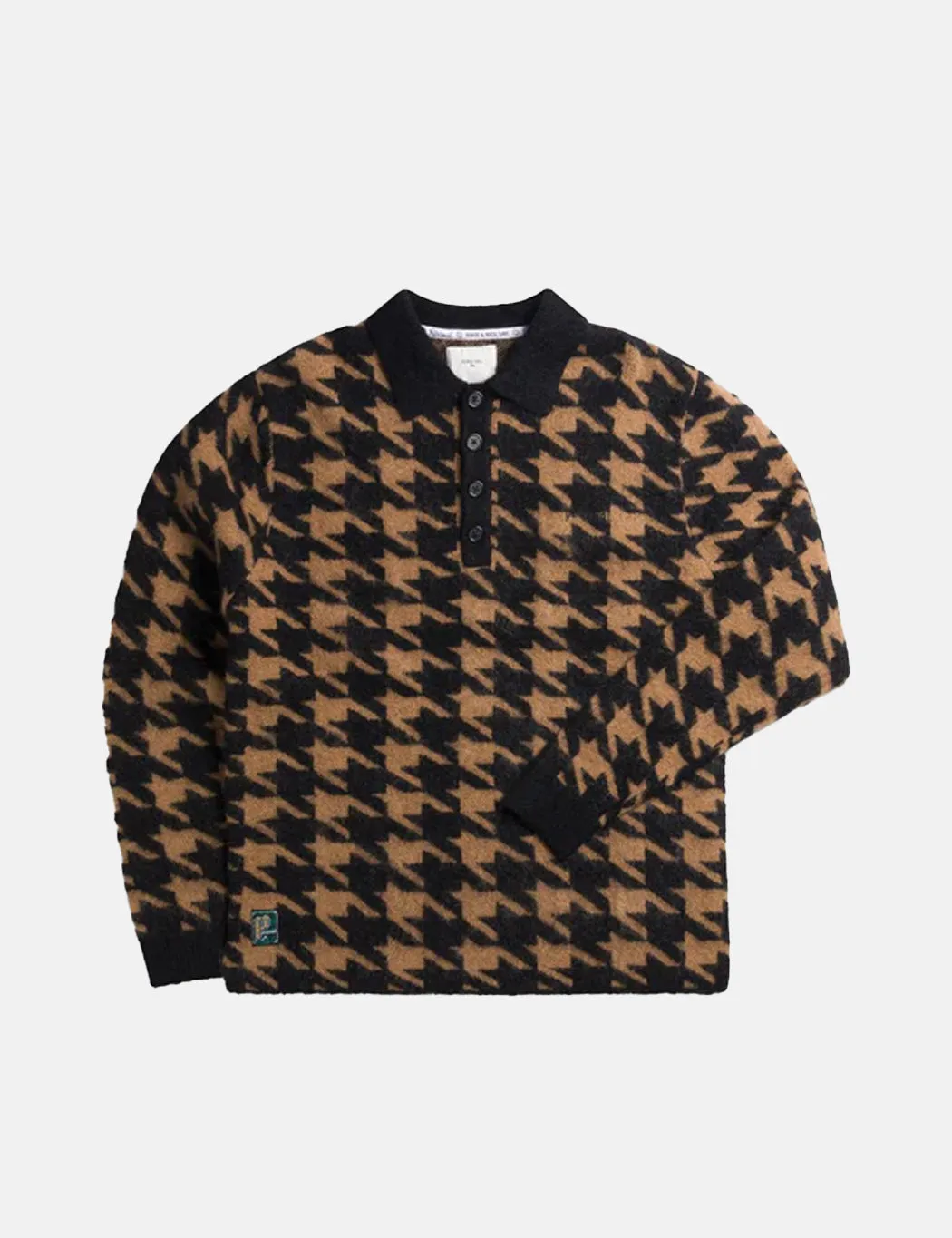 Percival Houndstooth Rugby Shirt (Mohair) - Tan Brown sold by Article London product image thumbnail 4