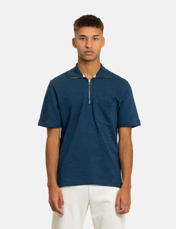 Norse Projects Jorn Half Zip Polo (Cotton/Linen) - Deep Teal sold by Article London