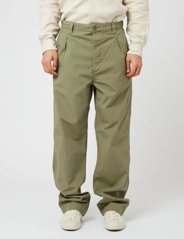 Nigel Cabourn Drawstring Pleated Chino (Regular) - US Army Green sold by Article London