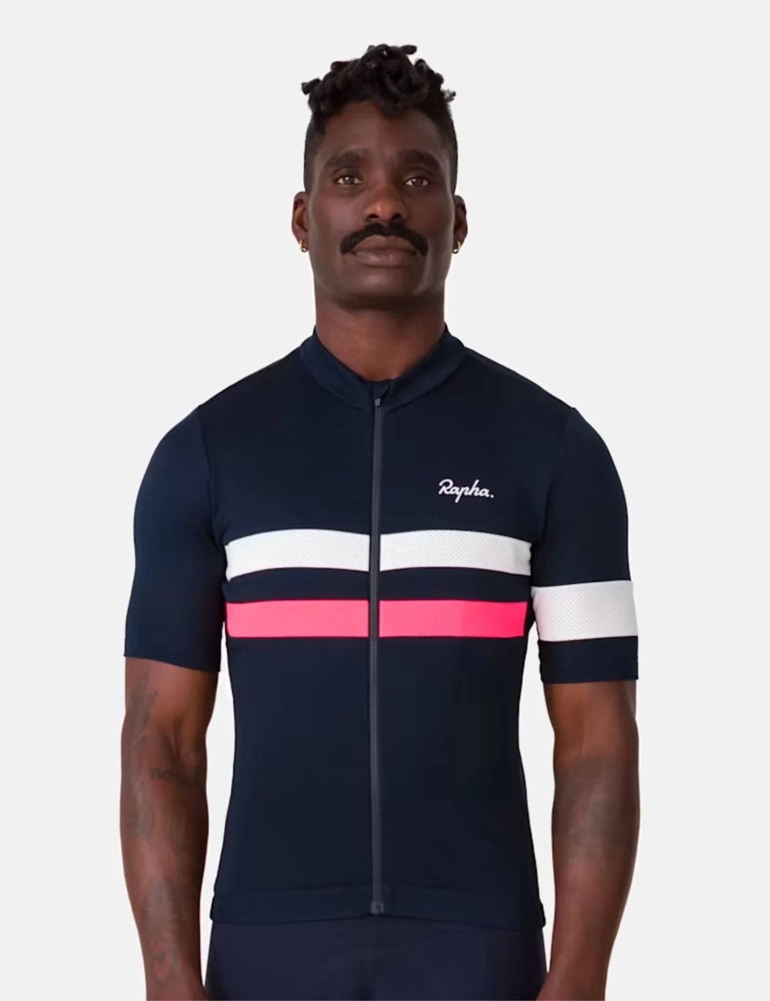 Rapha Men's Brevet Jersey - Dark Navy Blue/High-Vis Pink/White sold by Article London