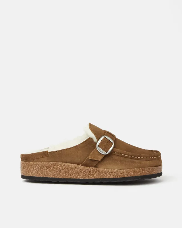 Birkenstock Buckley Clog Slippers (Suede Shearling) - Tea sold by Article London