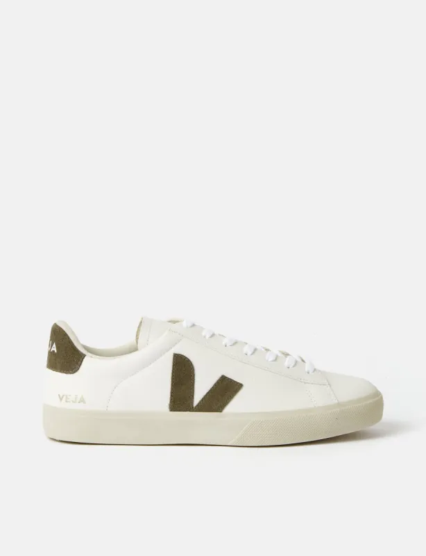 Veja Campo Chromefree Leather Trainers - Extra White/Khaki sold by Article London