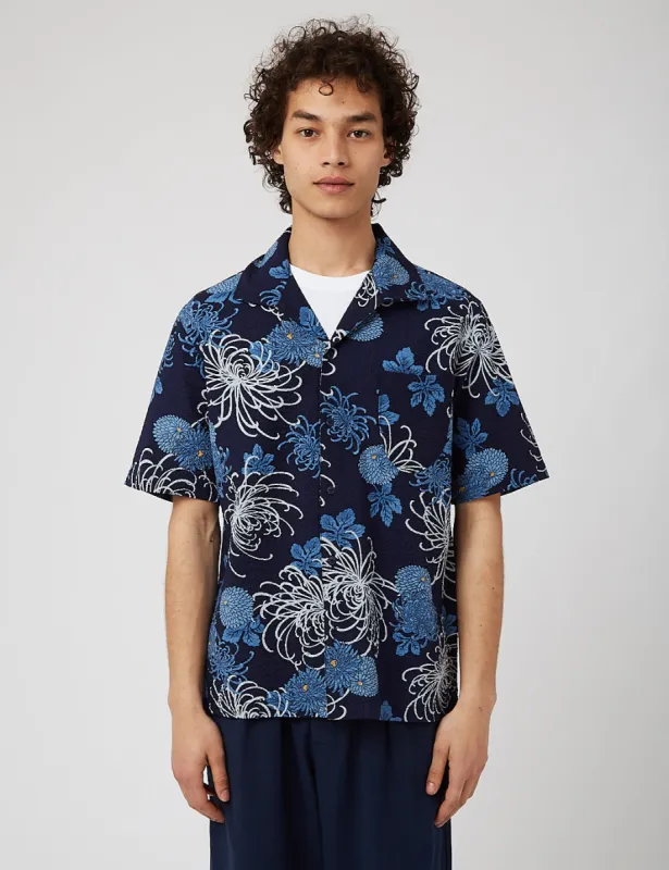 Universal Works Open Collar Shirt (Japanese Flower II) - Blue sold by Article London