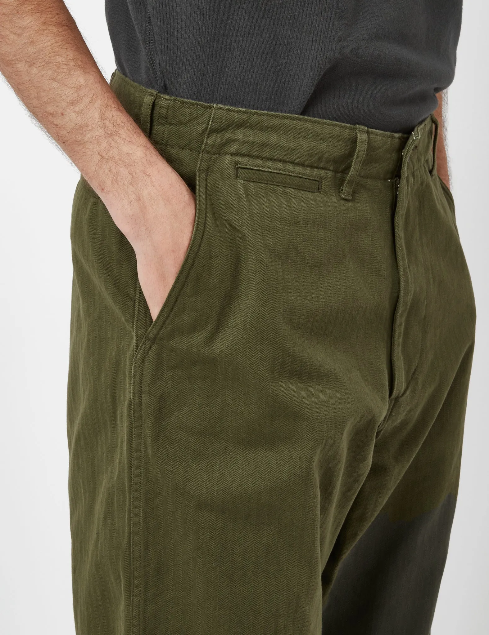 Beams Plus MIL Trousers (Herringbone) - Olive Green sold by Article London product image thumbnail 2