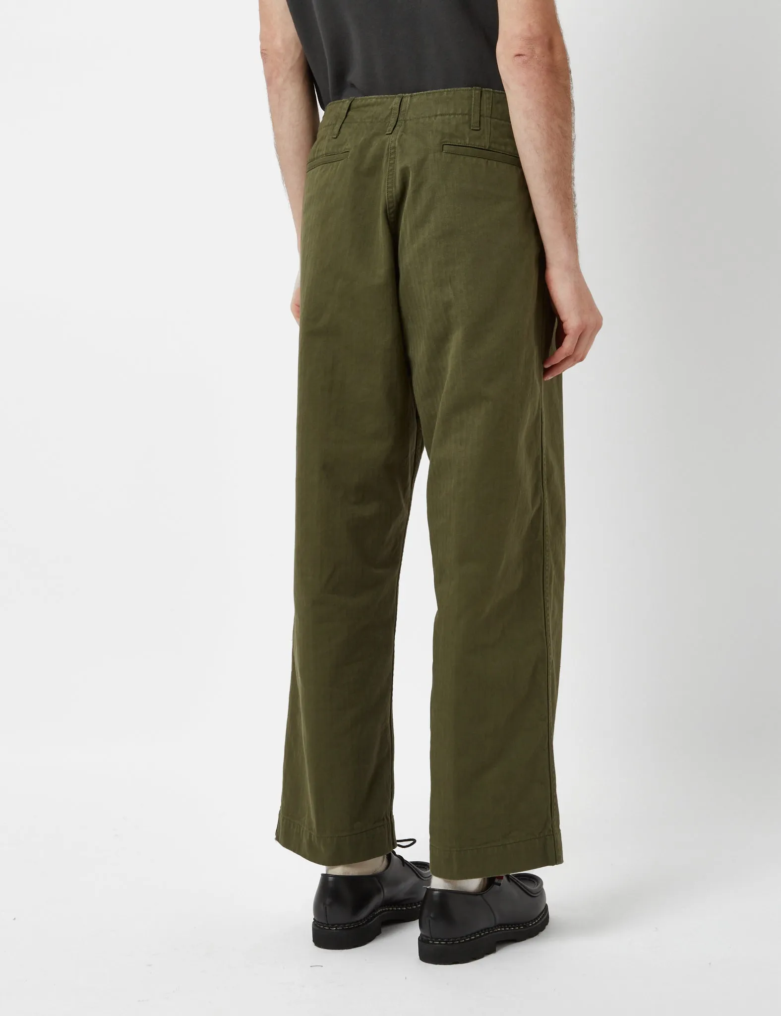 Beams Plus MIL Trousers (Herringbone) - Olive Green sold by Article London product image thumbnail 4