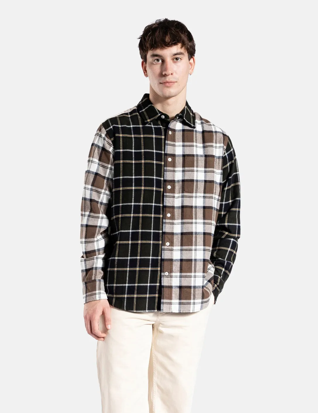Norse Projects Algot Mixed Flannel Check Shirt - Beech Green sold by Article London