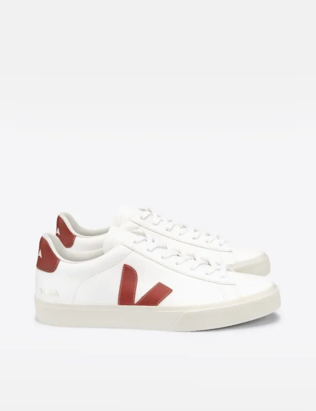 Womens Veja Campo Leather (Chrome Free) - Extra White/Rouille sold by Article London