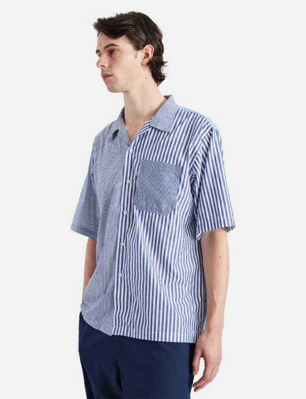 Universal Works Camp Short Sleeve Shirt - Blue Stripe made by Universal Works