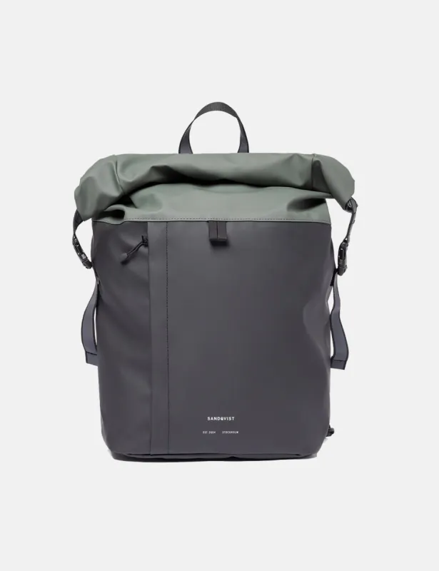 Sandqvist Konrad Rolltop Backpack (Recycled Poly) - Multi Black/Lichen Green sold by Article London