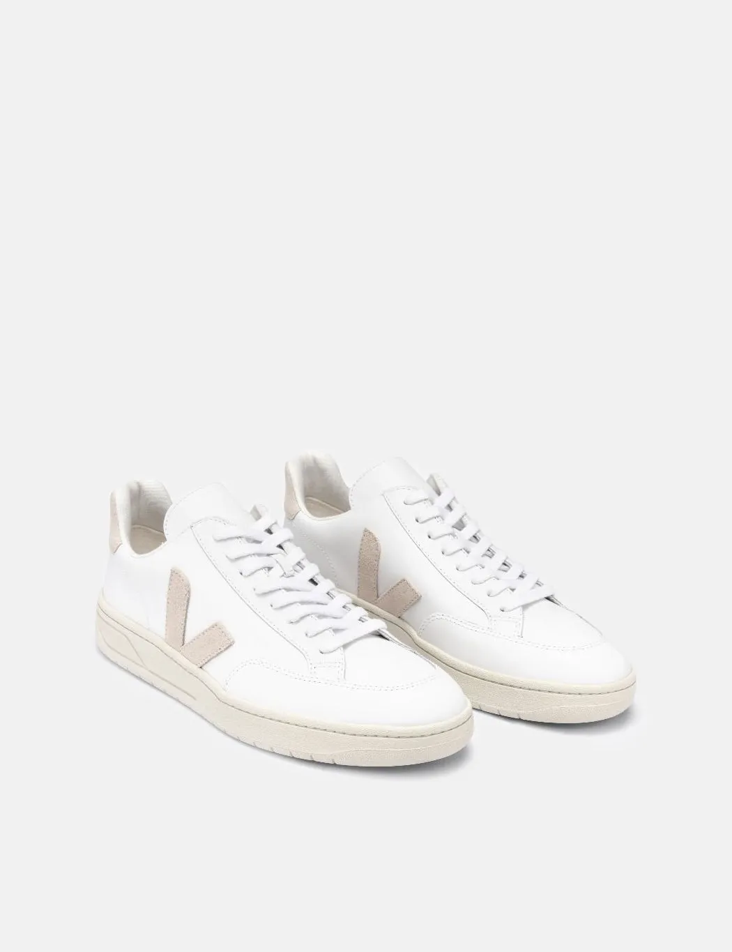 Womens Veja V-12 Leather Trainers - Extra White/Sable sold by Article London product image thumbnail 3