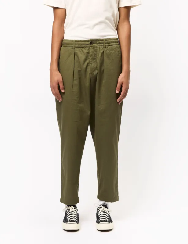Universal Works Pleated Track Pant (Twill) - Olive Green sold by Article London