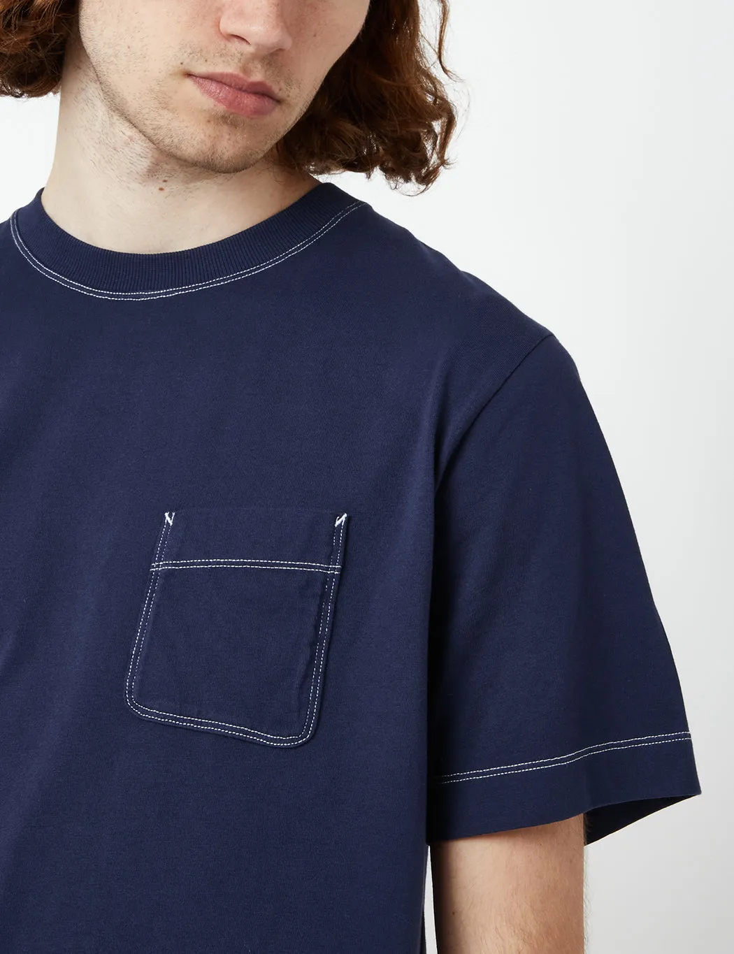 Bhode Contrast Stitch Pocket T-Shirt (Organic) - Peacoat Blue sold by Article London product image thumbnail 2