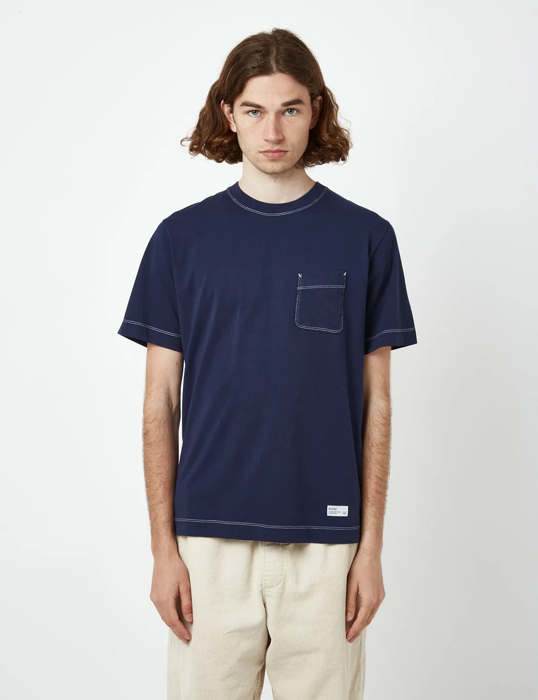 Bhode Contrast Stitch Pocket T-Shirt (Organic) - Peacoat Blue sold by Article London