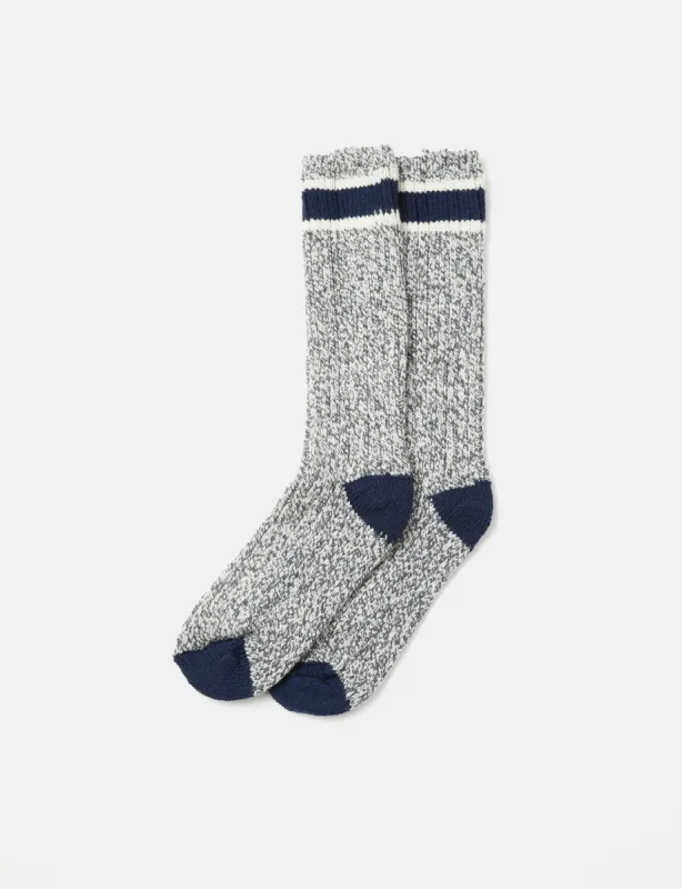 Red Wing Striped Wool Rag Crew Sock - Slate/Navy sold by Article London