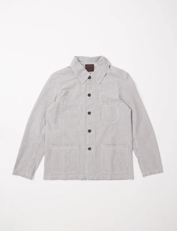 Vetra French Workwear Jacket 5-Short (Seersucker) - Blue/White sold by Article London