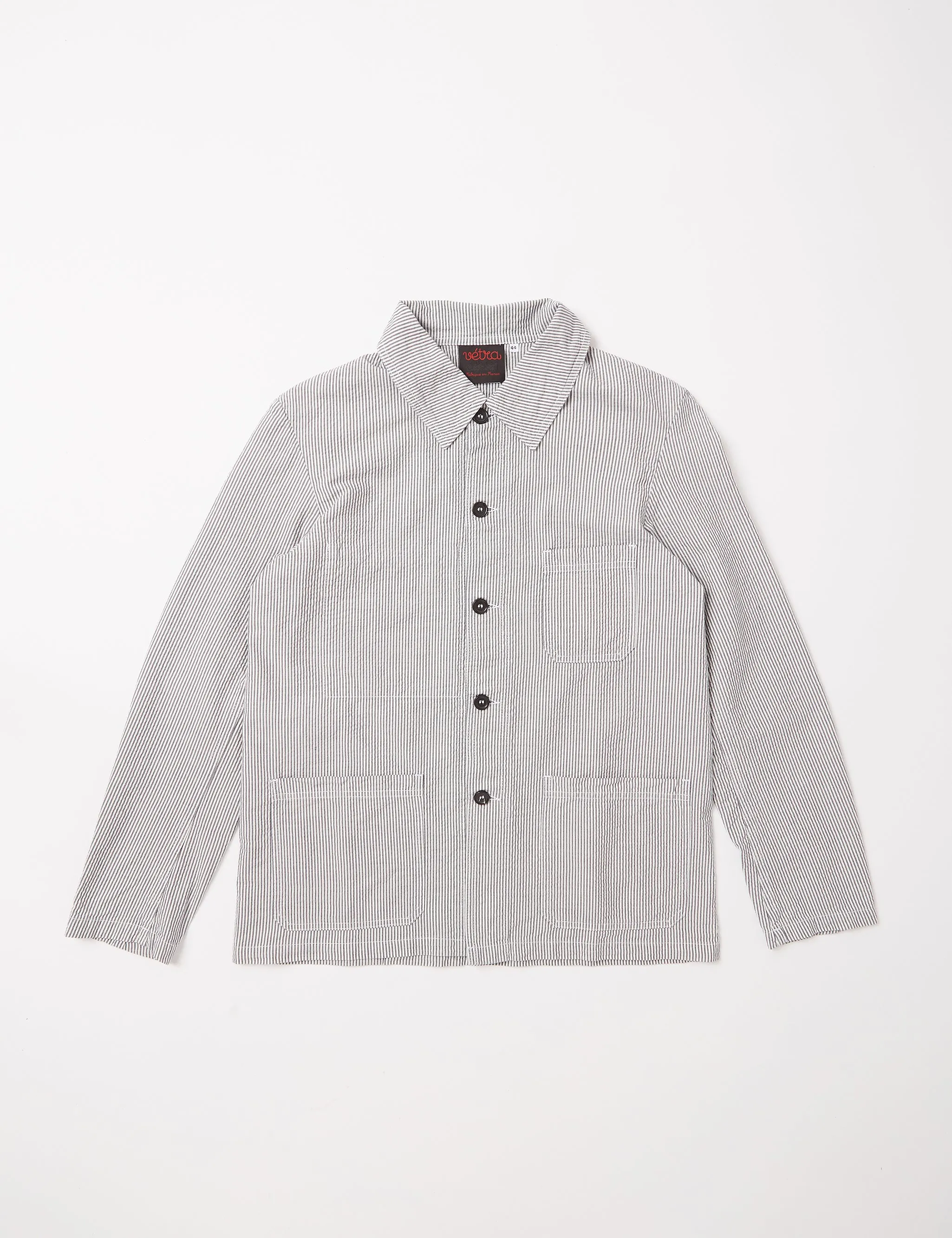 Vetra French Workwear Jacket 5-Short (Seersucker) - Blue/White sold by Article London