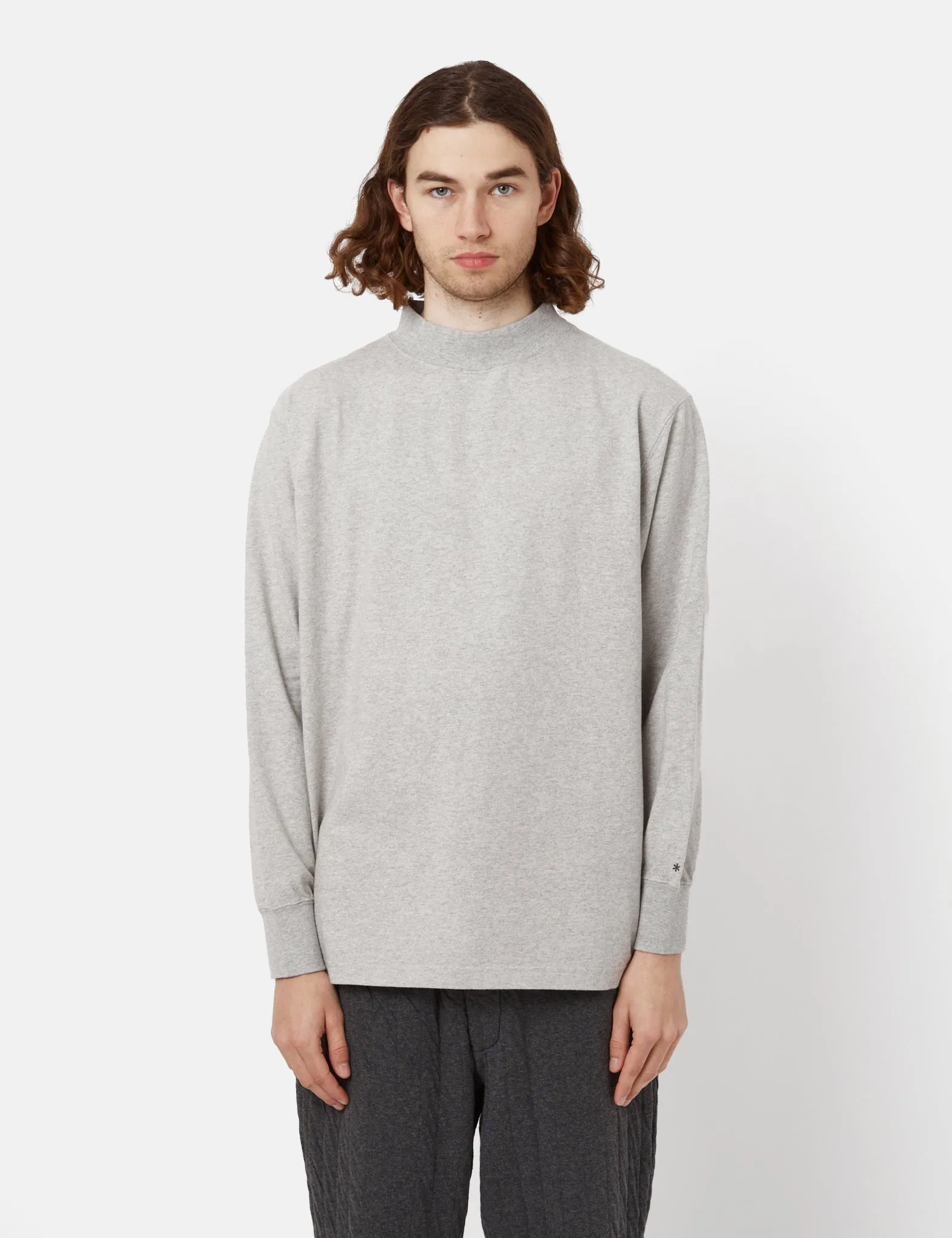 Snow Peak Recycled Cotton Heavy Mockneck Long Sleeve T-Shirt - Grey sold by Article London