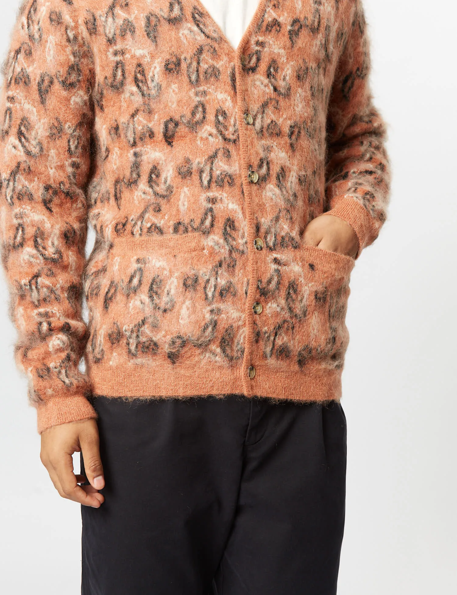 Beams Plus Jacquard Cardigan (Paisley) - Dusky Pink sold by Article London product image thumbnail 2