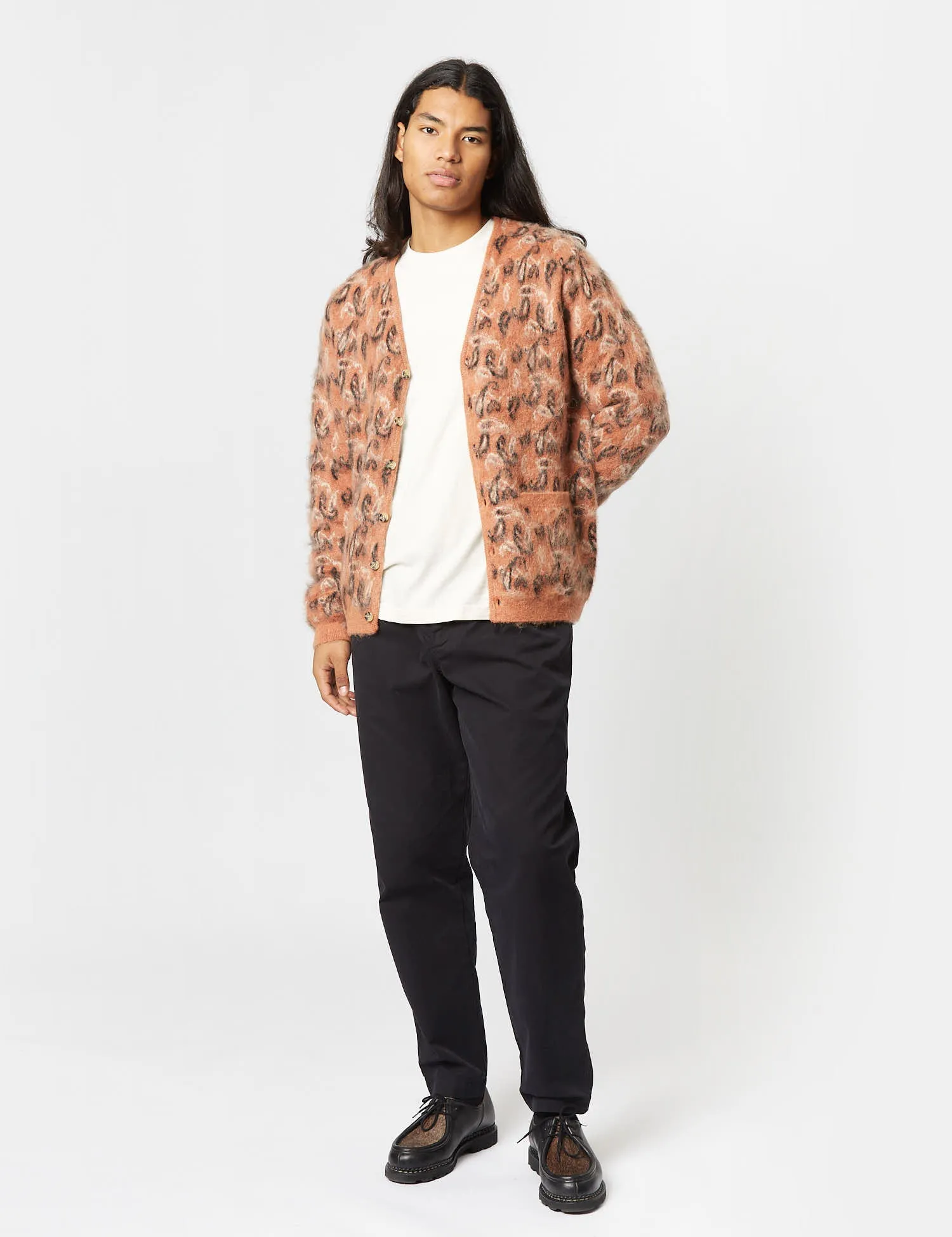 Beams Plus Jacquard Cardigan (Paisley) - Dusky Pink sold by Article London product image thumbnail 3