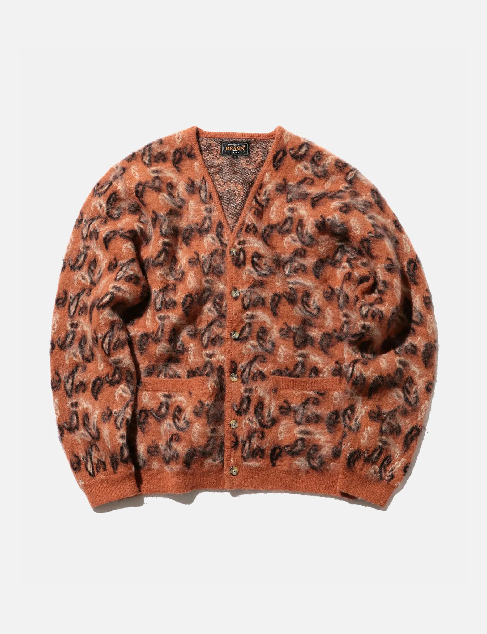 Beams Plus Jacquard Cardigan (Paisley) - Dusky Pink sold by Article London product image thumbnail 5