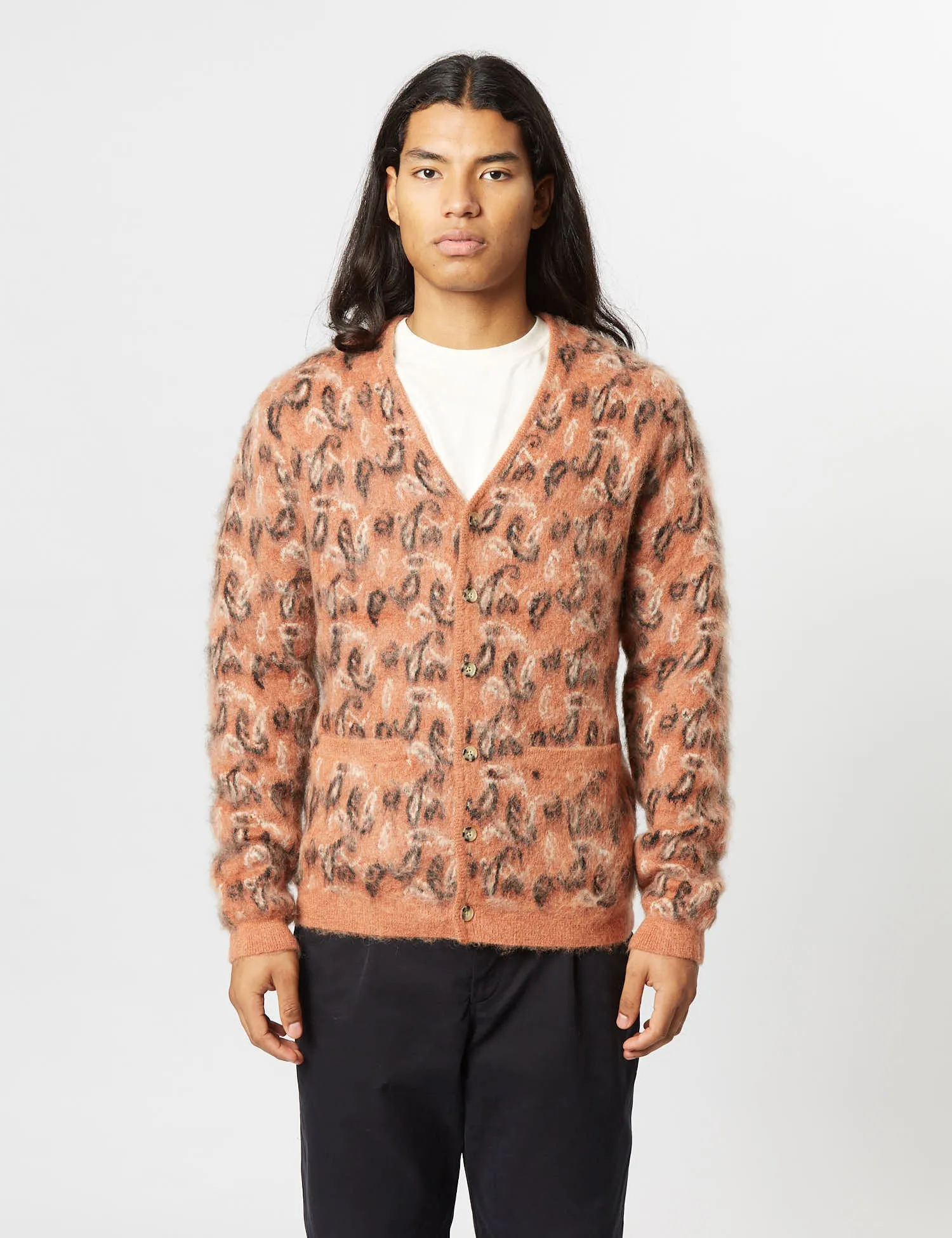 Beams Plus Jacquard Cardigan (Paisley) - Dusky Pink sold by Article London