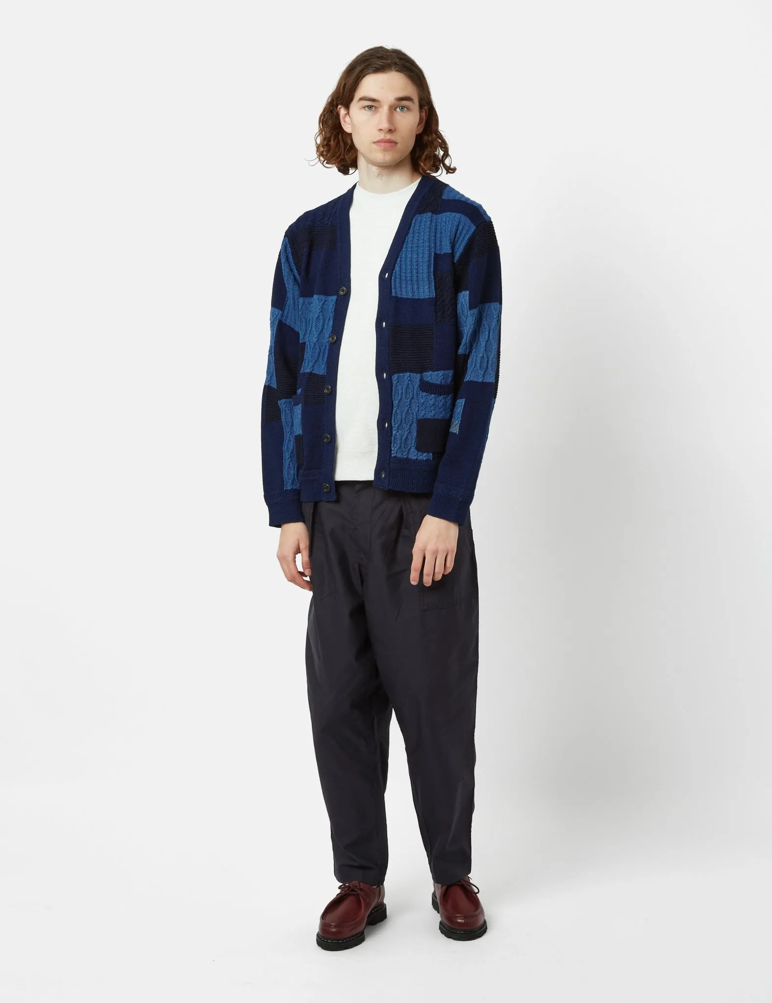 Beams Plus Patchwork Cardigan (Jacquard) - Indigo Blue sold by Article London product image thumbnail 4