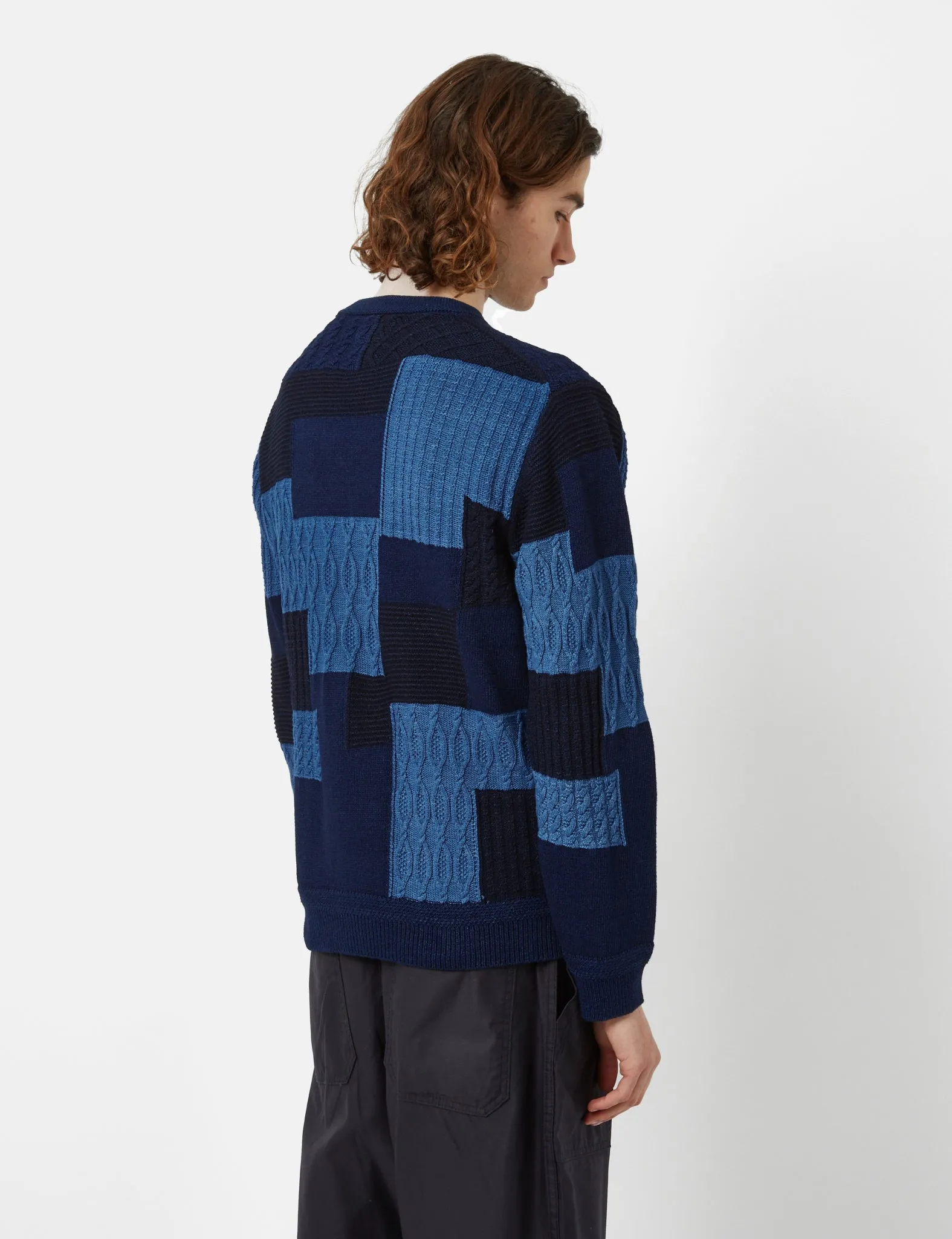 Beams Plus Patchwork Cardigan (Jacquard) - Indigo Blue sold by Article London product image thumbnail 5