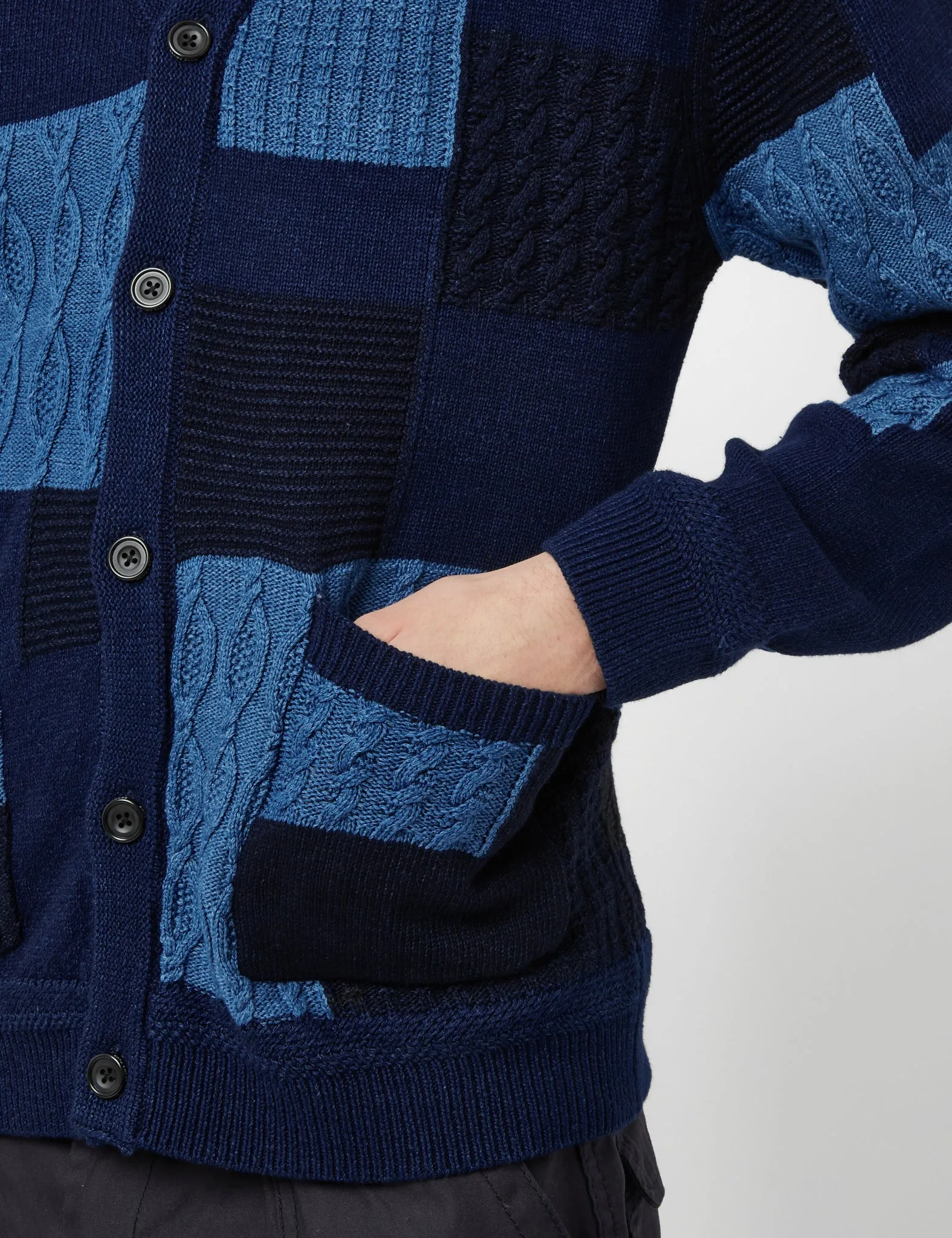 Beams Plus Patchwork Cardigan (Jacquard) - Indigo Blue sold by Article London product image thumbnail 2