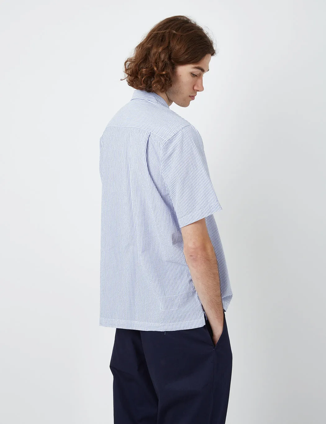 Universal Works Pullover Shirt (Organic) - Blue Stripe sold by Article London product image thumbnail 3