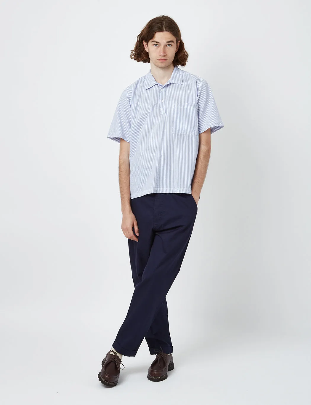 Universal Works Pullover Shirt (Organic) - Blue Stripe sold by Article London product image thumbnail 4