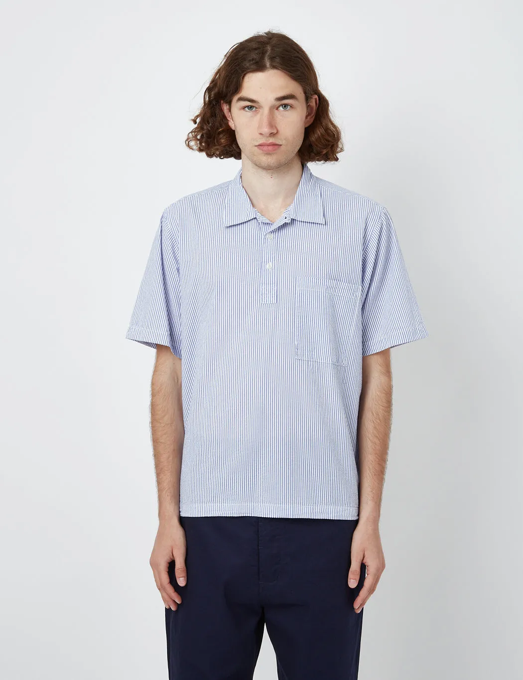 Universal Works Pullover Shirt (Organic) - Blue Stripe sold by Article London