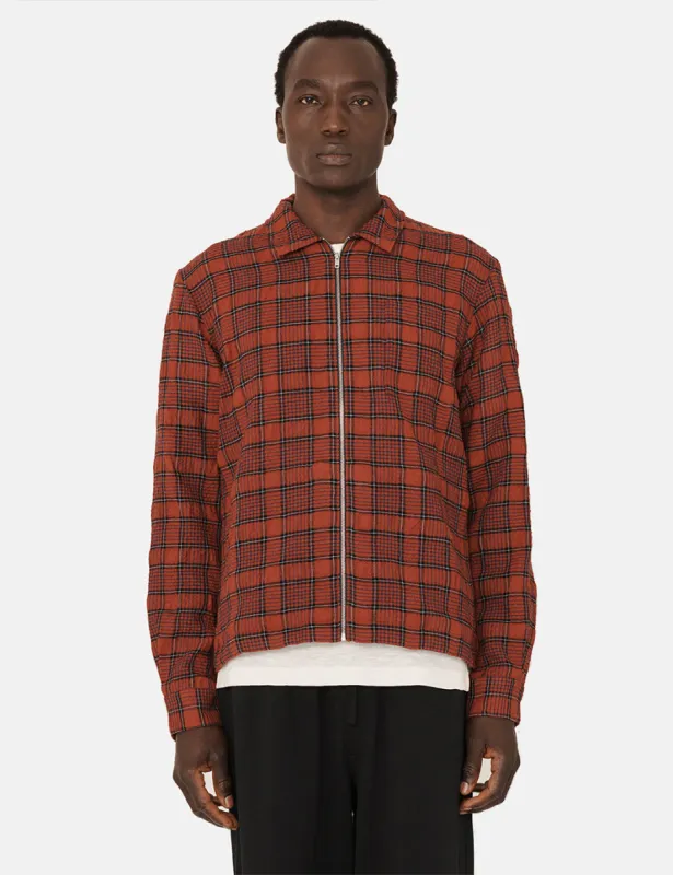 YMC Bowie Zip Shirt (Wool Check) - Red/Black sold by Article London