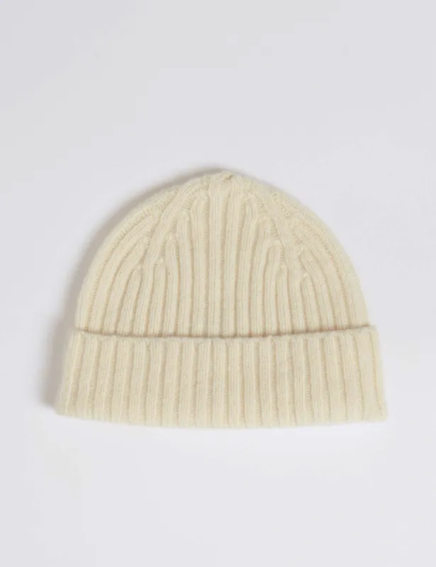 Bhode 2x2 Rib Beanie Hat (Lambswool) - Ecru sold by Article London