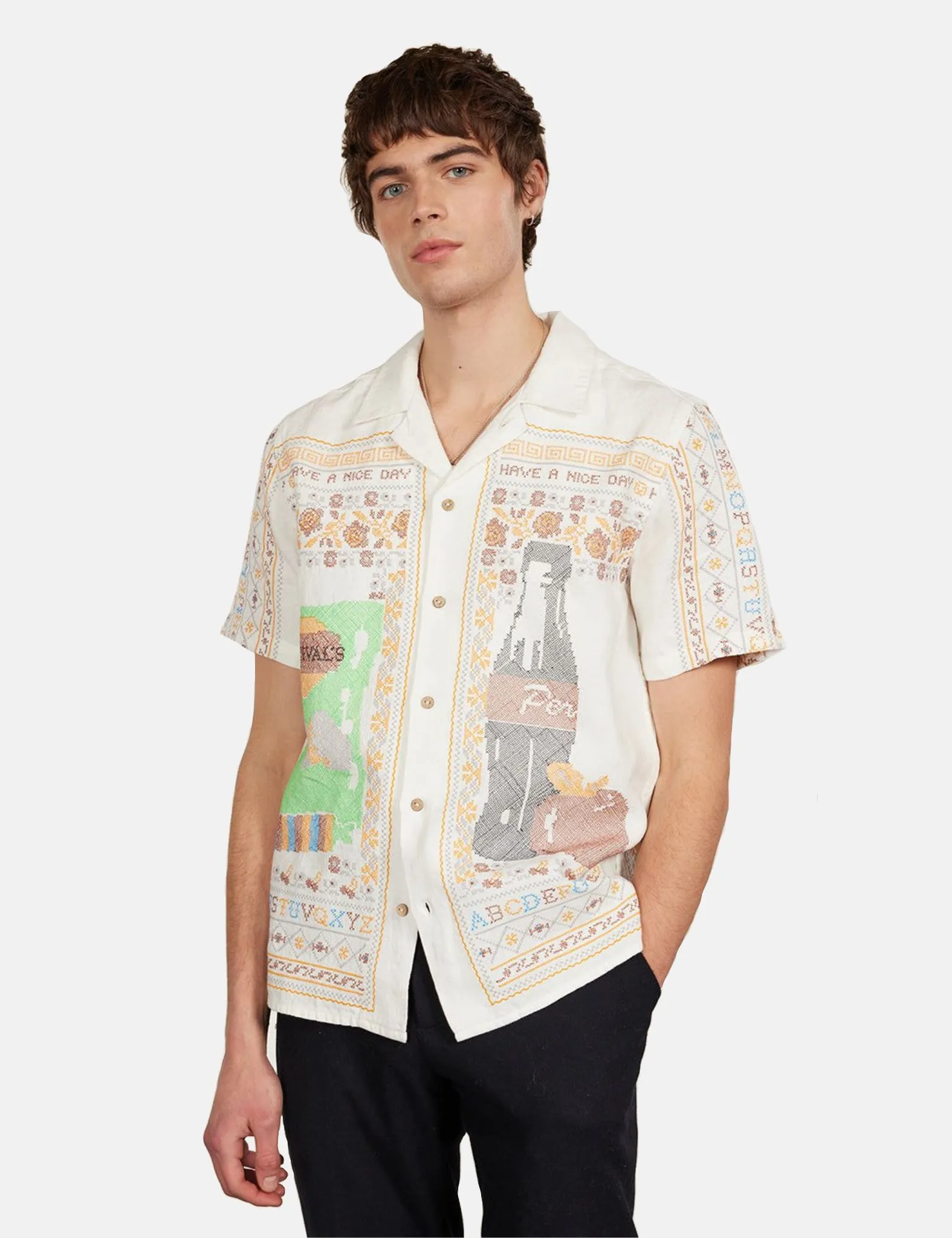 Percival Meal Deal Cross Stitch Linen Shirt - White sold by Article London