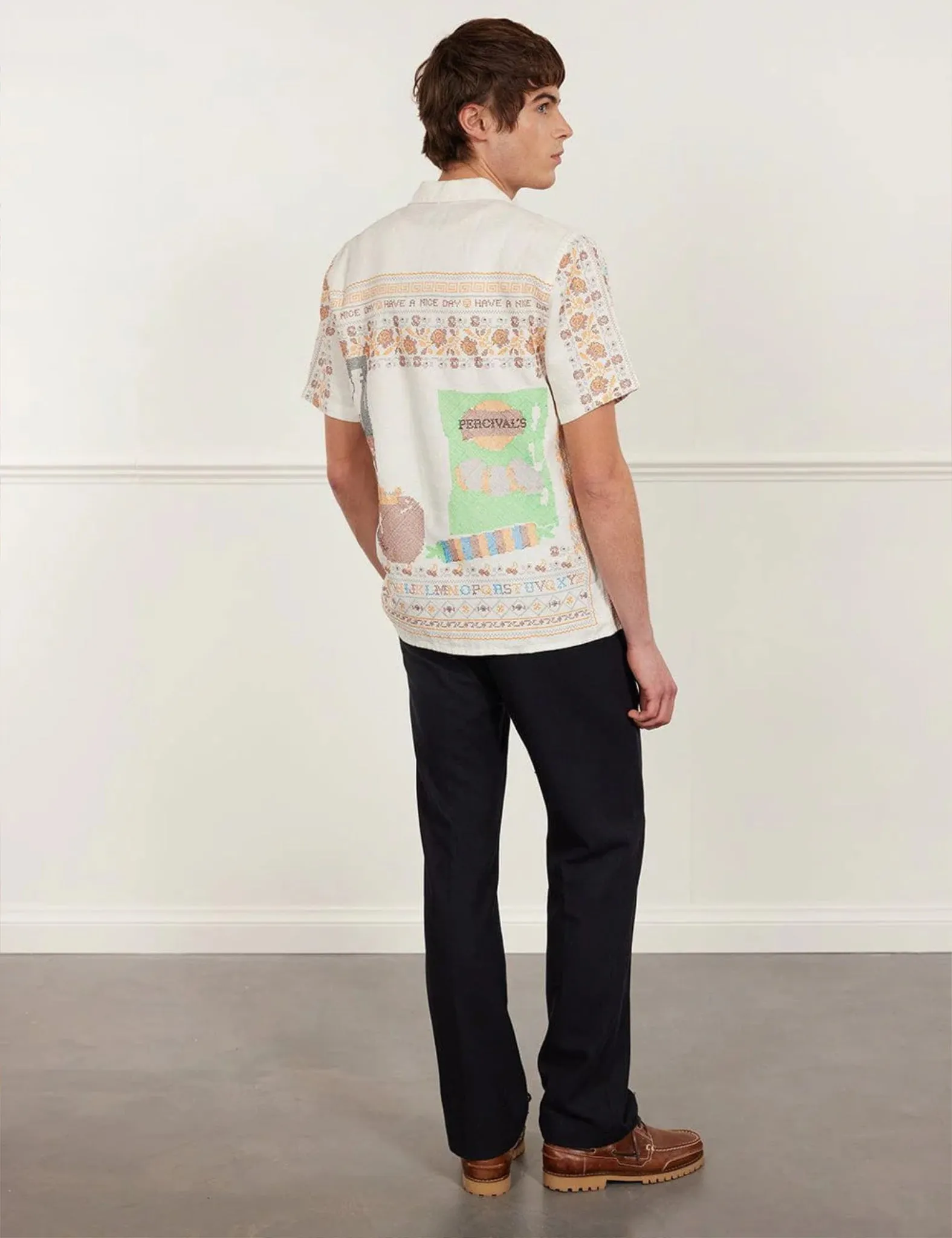 Percival Meal Deal Cross Stitch Linen Shirt - White sold by Article London product image thumbnail 5
