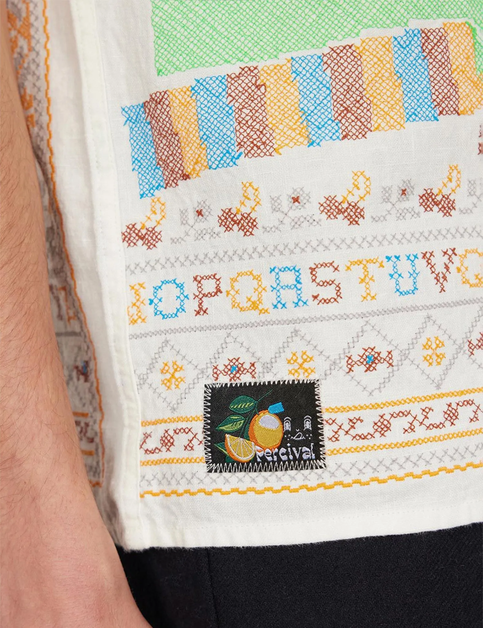 Percival Meal Deal Cross Stitch Linen Shirt - White sold by Article London product image thumbnail 3