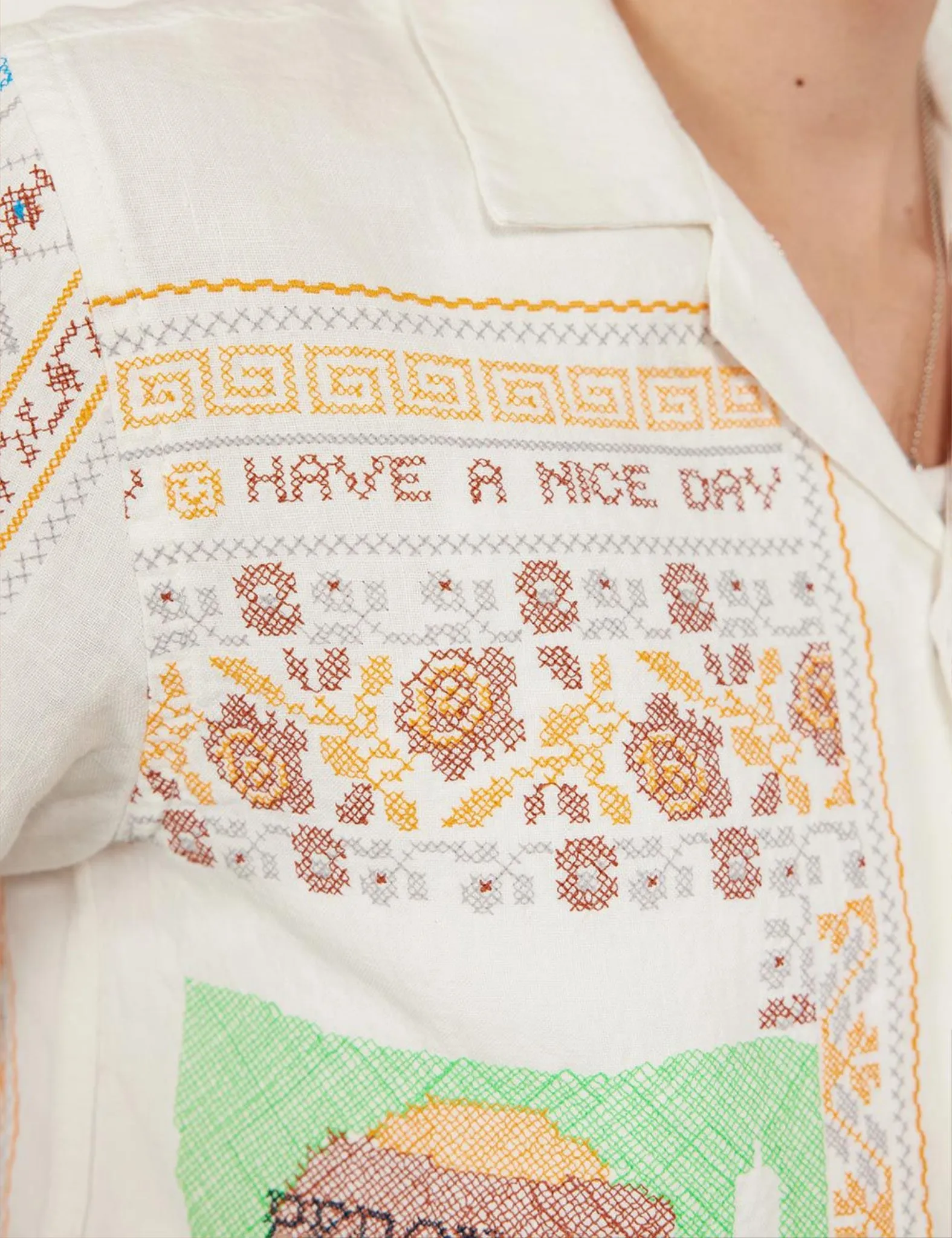 Percival Meal Deal Cross Stitch Linen Shirt - White sold by Article London product image thumbnail 4