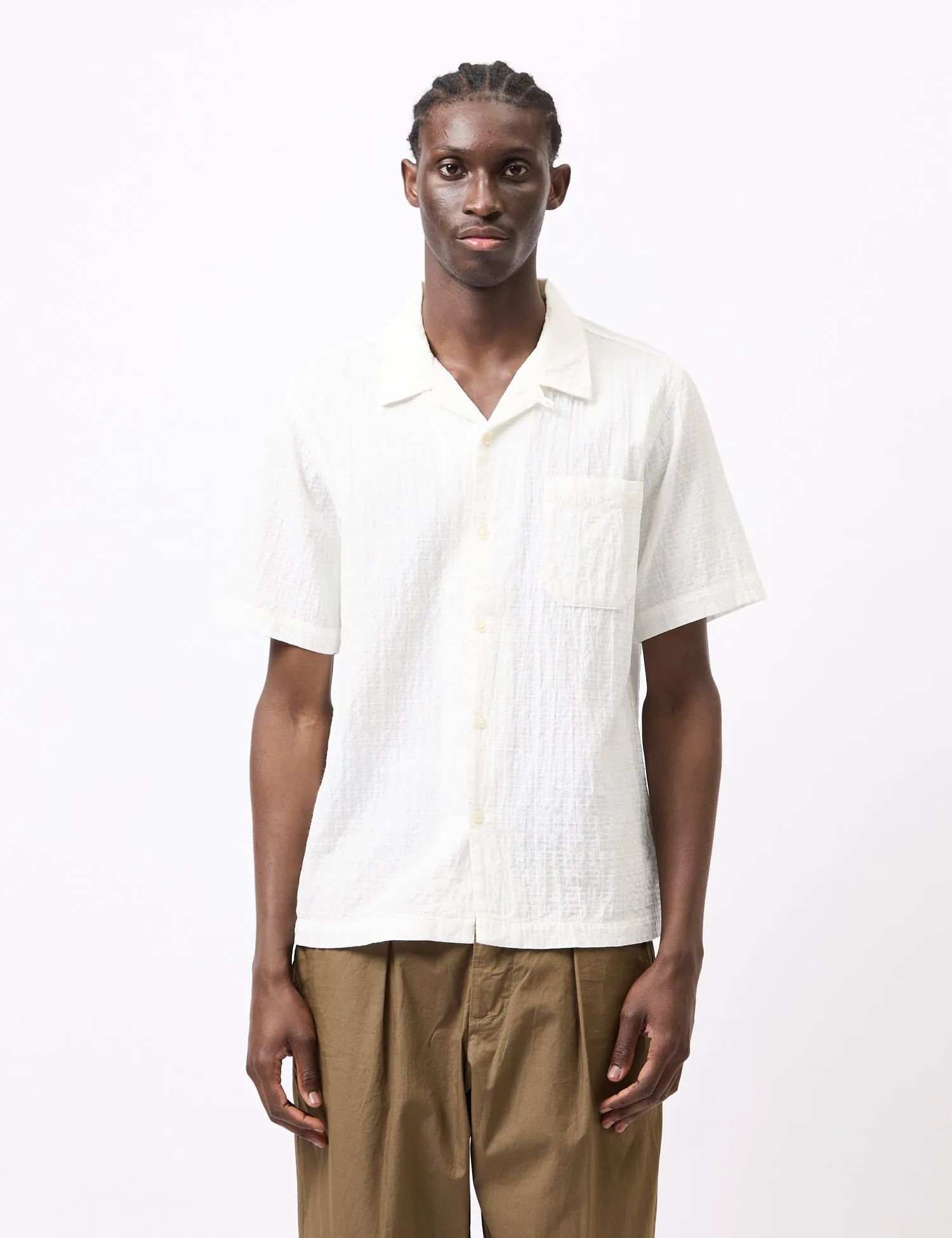 Universal Works Road Shirt (Dolly Stripe) - Ecru sold by Article London