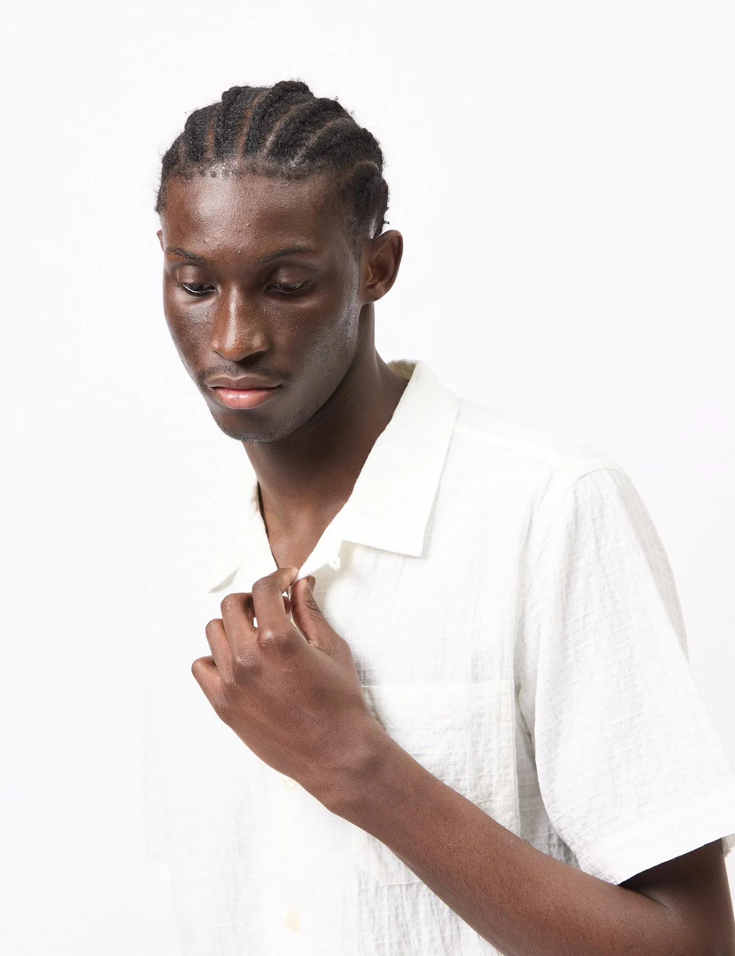 Universal Works Road Shirt (Dolly Stripe) - Ecru sold by Article London product image thumbnail 2