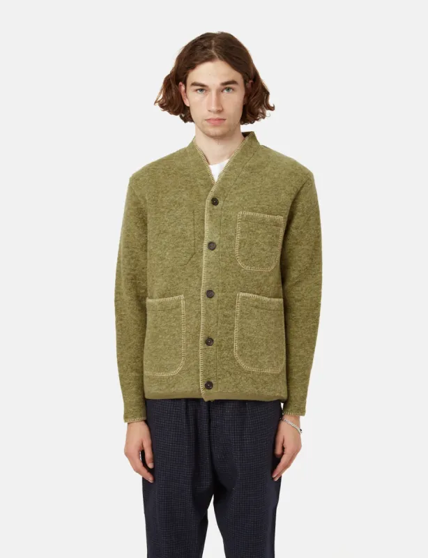 Universal Works Blanket Cardigan - Light Olive Green sold by Article London
