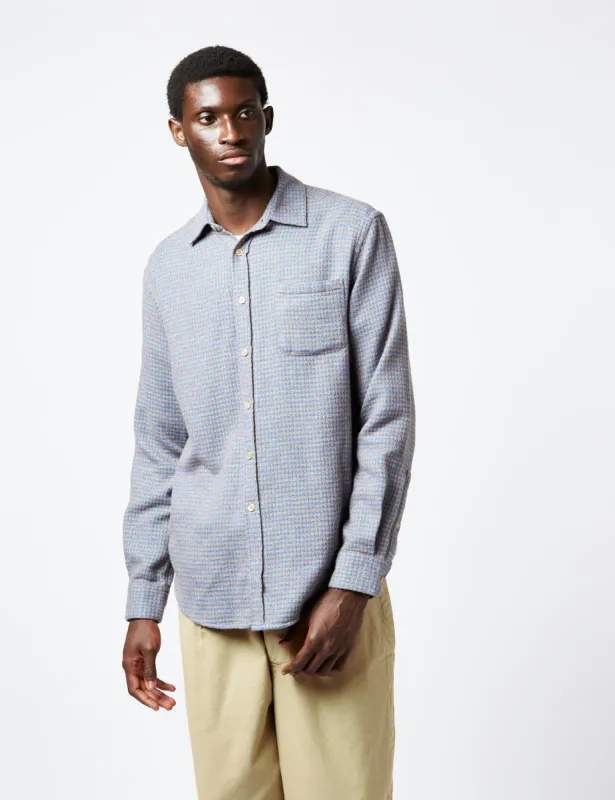 Portuguese Flannel Abstract Pied Poule Shirt - Blue sold by Article London